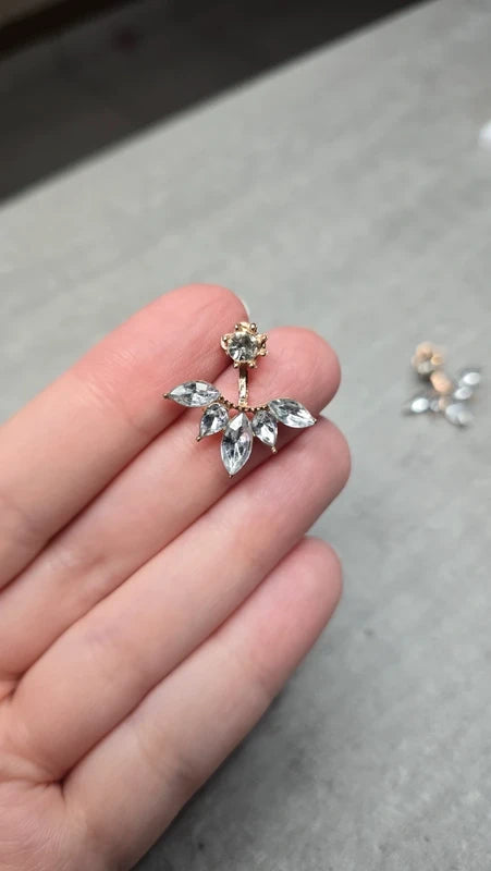 boucles d'oreilles neuf - 2 paires en 1 - strass brillants argenté or rose gold fleurs - pendante
