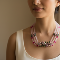 Collier vintage - neuf - rose fuchsia - perles pierre strass brillant - fleurs - chic tendance élégant