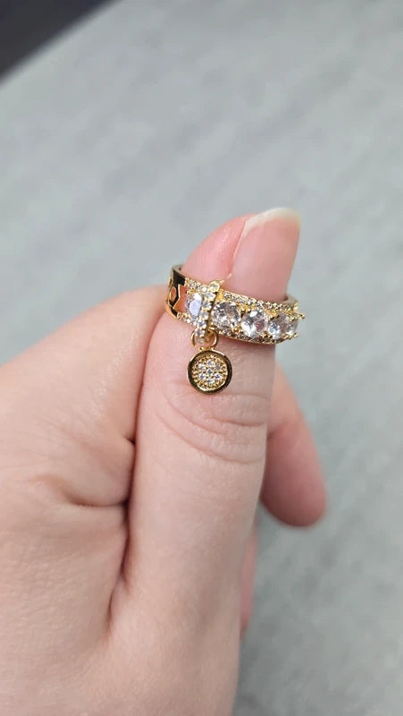 bague - doré - style luxe - strass brillant pampille charms breloque pendentif rond scintillant - chic