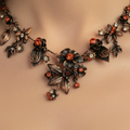 collier vintage - laiton - pendentif fleurs rose pierres strass orange - baroque chic