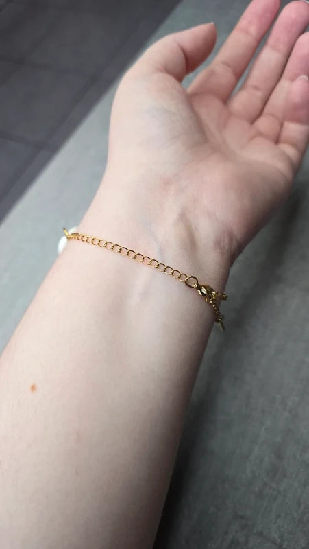 bracelet - fait main - chaine acier inoxydable doré - maillon résine marbré marron caramel blanc - tendance