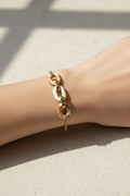 bracelet - fait main - chaine acier inoxydable doré - maillon résine marbré marron caramel blanc - tendance