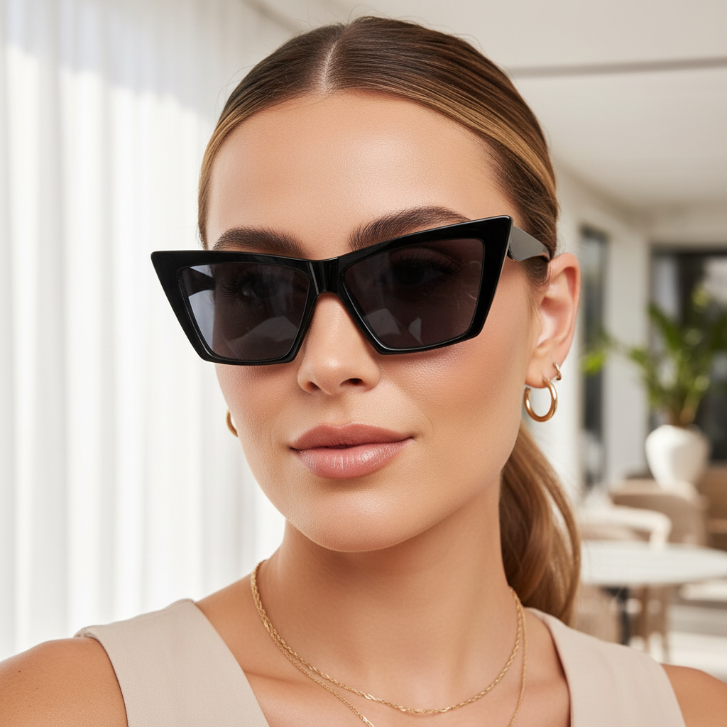 lunettes de soleil - neuf - oversize noir - tendance fashion - grande monture effet masque - chic légère