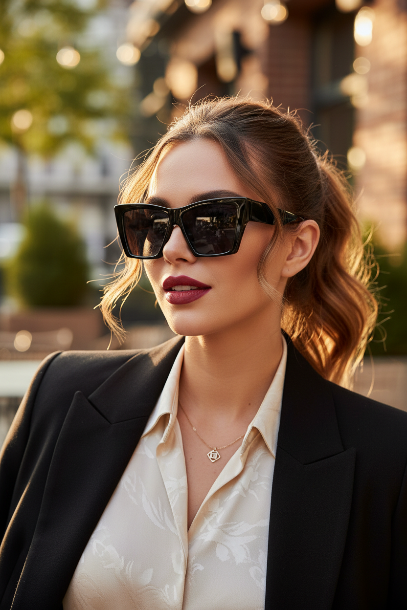 lunettes de soleil - neuf - oversize noir - tendance fashion - grande monture effet masque - chic légère