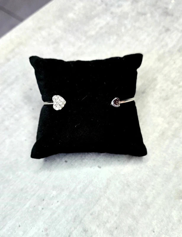 Bracelet jonc - neuf - argenté - double coeurs - pierre strass - ajustable - tendance chic