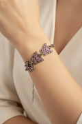 bracelet vintage - neuf - papillons roses pierre strass rose brillant - argenté - femme fille élégant chic