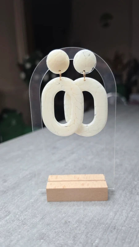 boucles d'oreilles ronde ovale blanc crème effet marbre légère