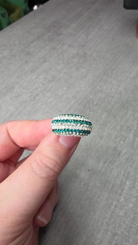 bague vintage dôme strass brillant blanc argenté bleu turquoise