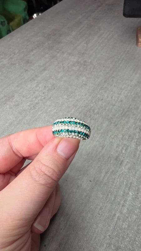 bague vintage dôme strass brillant blanc argenté bleu turquoise
