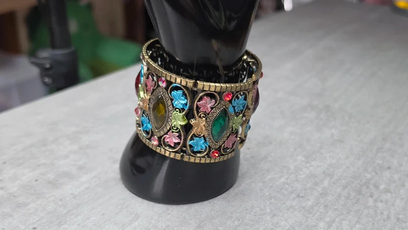bracelet manchette vintage articulé — pierre strass brillant