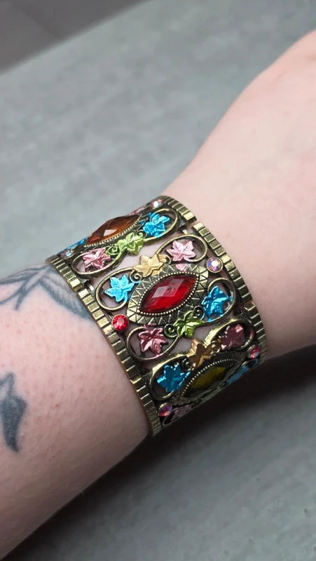 bracelet manchette vintage articulé — pierre strass brillant