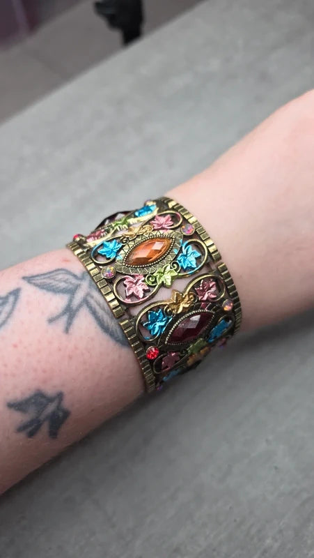 bracelet manchette vintage articulé — pierre strass brillant