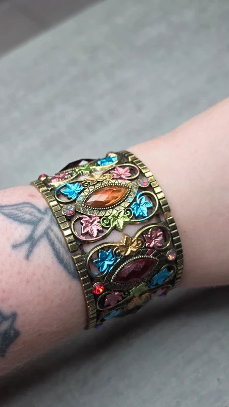 bracelet manchette vintage articulé — pierre strass brillant