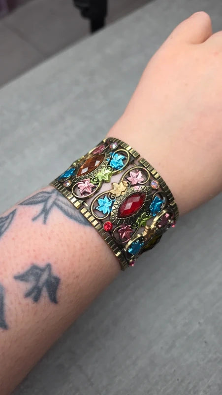 bracelet manchette vintage articulé — pierre strass brillant