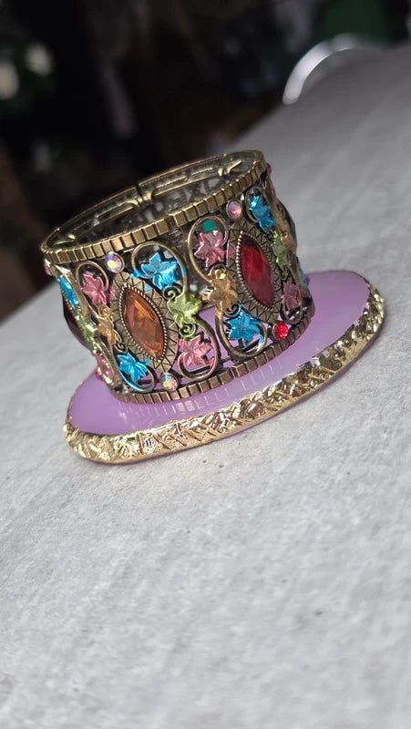 bracelet manchette vintage articulé — pierre strass brillant