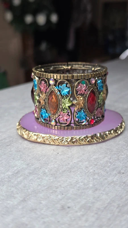 bracelet manchette vintage articulé — pierre strass brillant