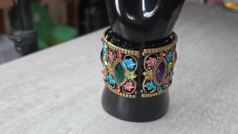 bracelet manchette vintage articulé — pierre strass brillant