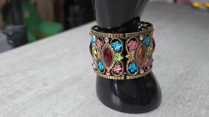 bracelet manchette vintage articulé — pierre strass brillant