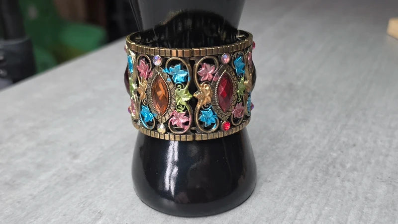 bracelet manchette vintage articulé — pierre strass brillant