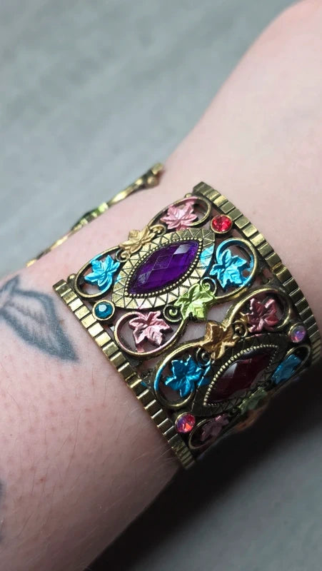 bracelet manchette vintage articulé — pierre strass brillant