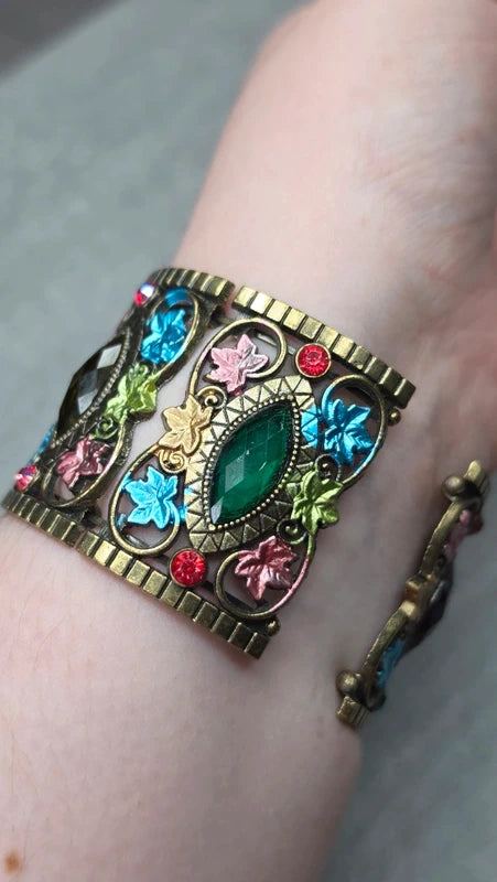 bracelet manchette vintage articulé — pierre strass brillant