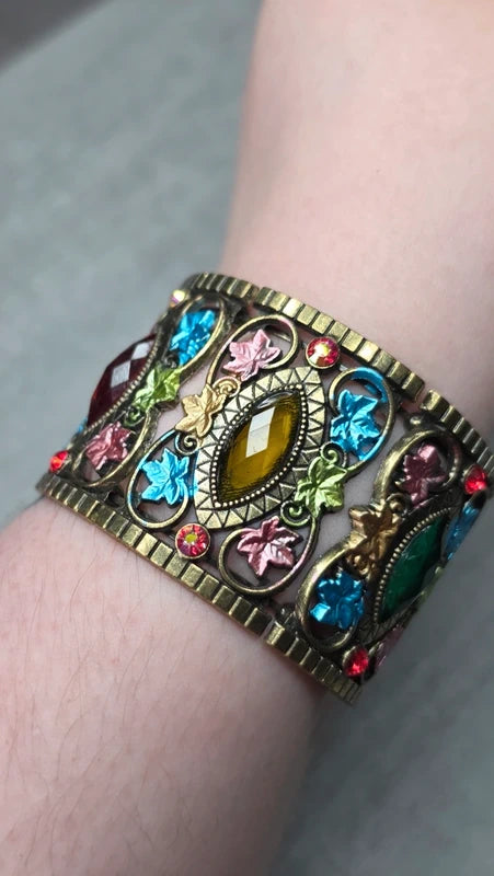 bracelet manchette vintage articulé — pierre strass brillant