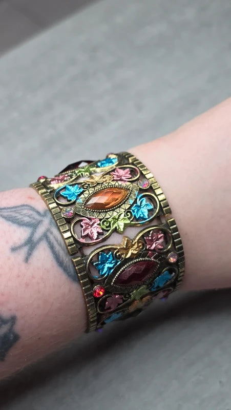 bracelet manchette vintage articulé — pierre strass brillant
