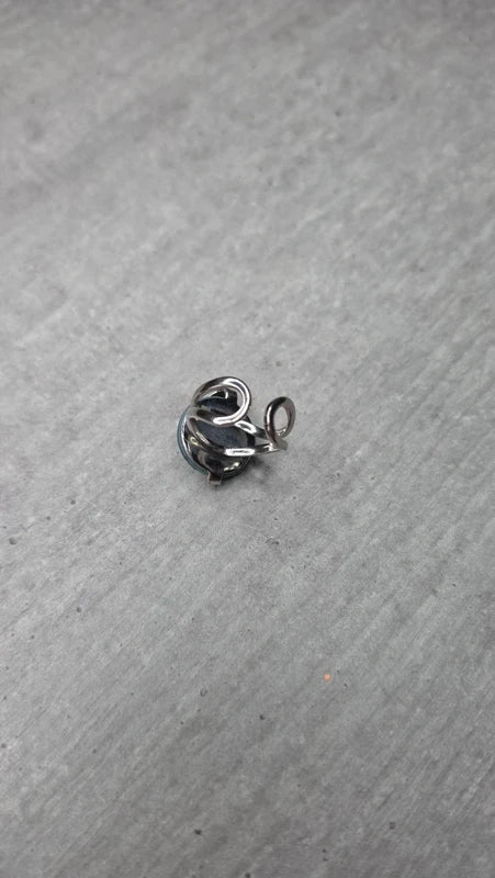 bague argenté vintage cabochon bleu clair effet miroir ajustable