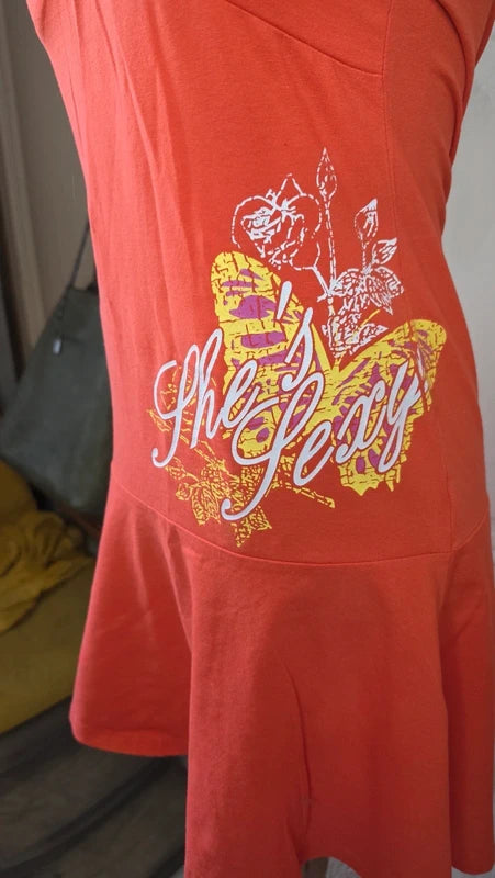 robe été plage dos nu coton orange corial dessins fraiche taille L 40 42