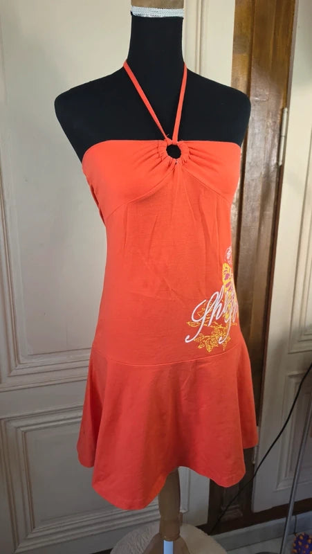 robe été plage dos nu coton orange corial dessins fraiche taille L 40 42