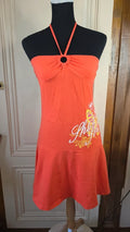 robe été plage dos nu coton orange corial dessins fraiche taille L 40 42
