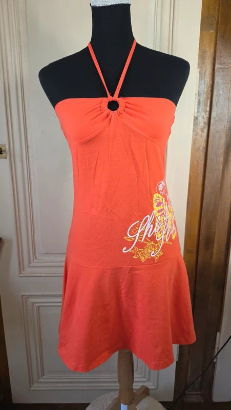 robe été plage dos nu coton orange corial dessins fraiche taille L 40 42