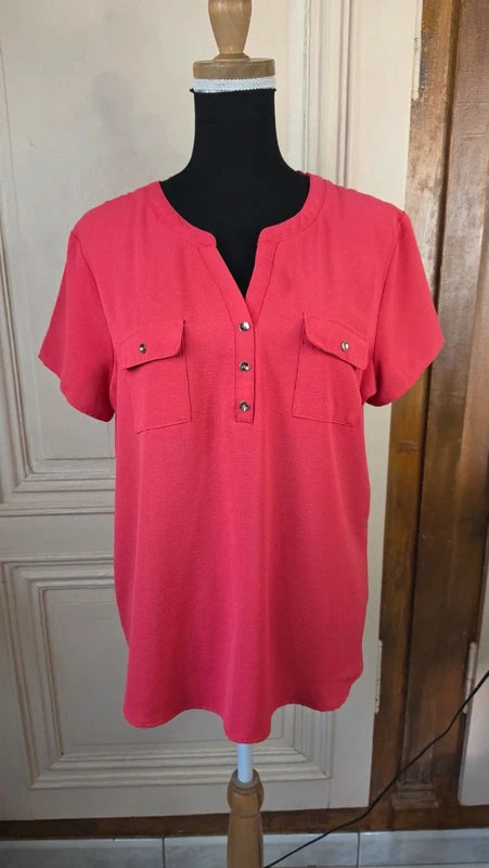 blouse manches courtes - fluide - armand thiery - taille xl - idéal 44 -rose corail - élégant - Neuve