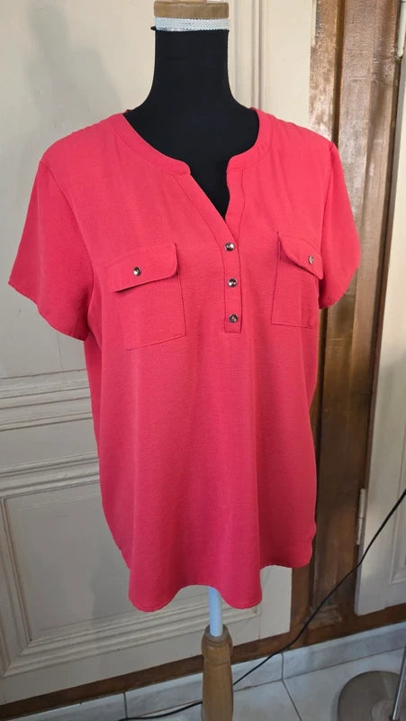 blouse manches courtes - fluide - armand thiery - taille xl - idéal 44 -rose corail - élégant - Neuve
