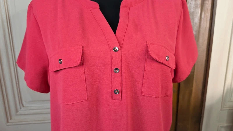blouse manches courtes - fluide - armand thiery - taille xl - idéal 44 -rose corail - élégant - Neuve