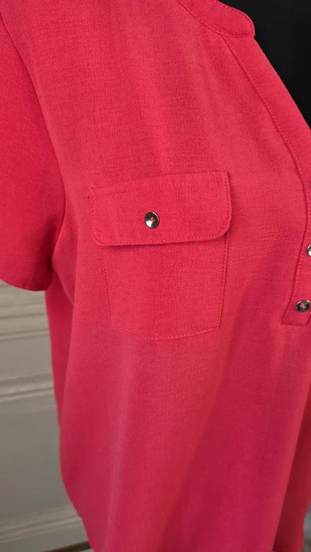 blouse manches courtes - fluide - armand thiery - taille xl - idéal 44 -rose corail - élégant - Neuve