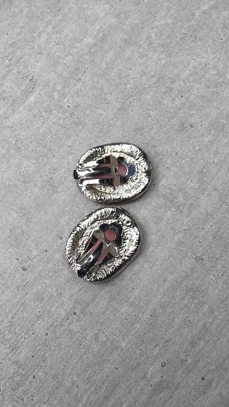 boucles d'oreilles-  clip -  vintage- médaillon camée rose strass argenté