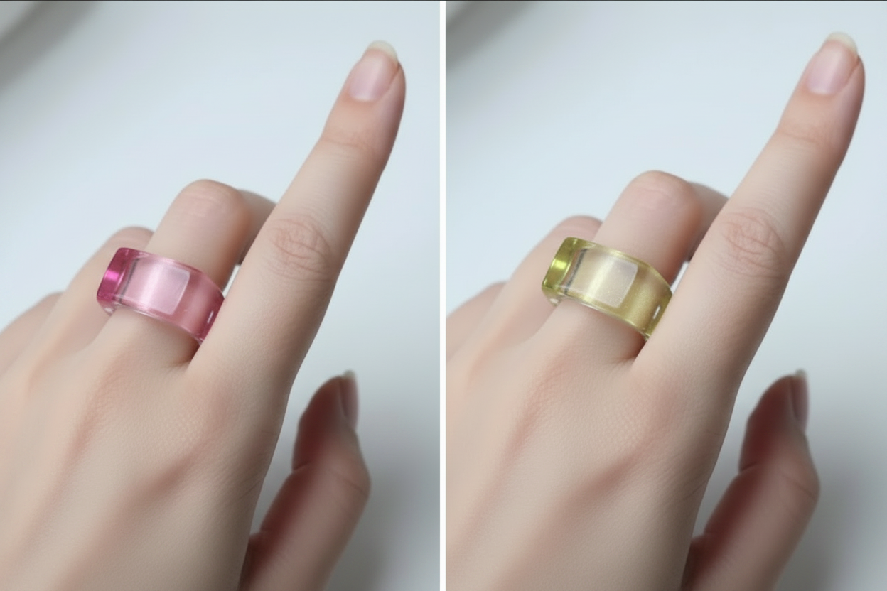 bague vintage - neuf - large bombée - carré - pop art rétro années 90 2000 - rose ou vert craquelé translucide