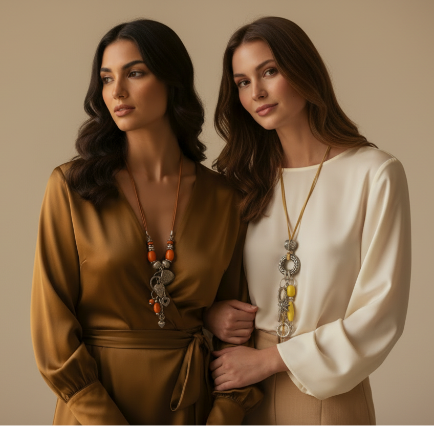 collier sautoir vintage - neuf - daim - jaune ou orange - pendentif pierre argenté rond effet léopard charms - chic