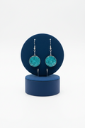 boucles d'oreilles rondes - éclat de pierre bleu turquoise - effet relief brillant - acier inoxydable