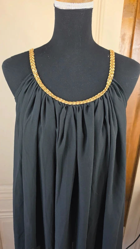 superbe robe noire - ceinture tresse doré - taille unique - large plage été - élégante - taille unique 38 au 46