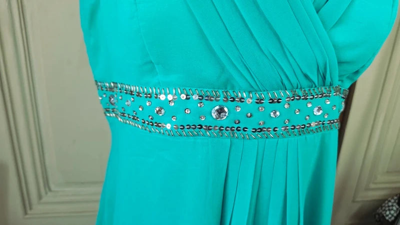 robe mariage cérémonie - neuf -  vert -  taille 52 -  perles sequins - idéale pour un 46