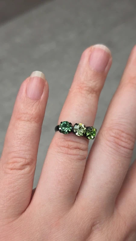 bague vintage noirec- trio pierre verte - strass brillant dégradé - ajustable - y2k