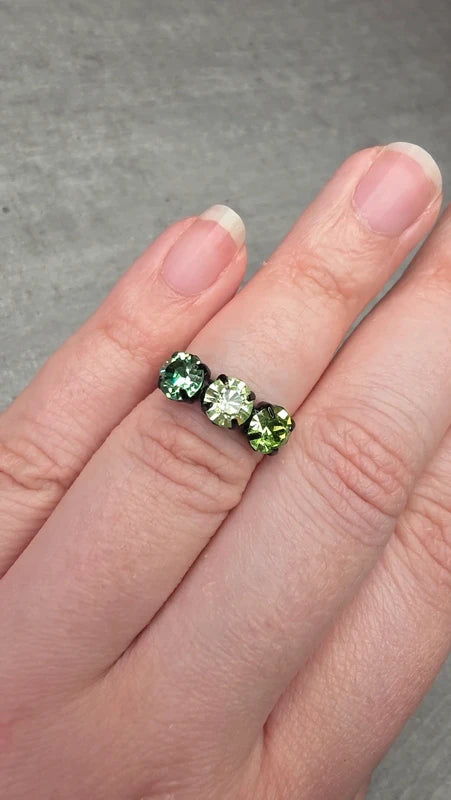 bague vintage noirec- trio pierre verte - strass brillant dégradé - ajustable - y2k
