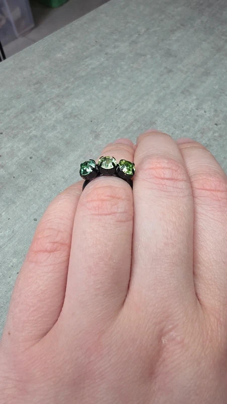 bague vintage noirec- trio pierre verte - strass brillant dégradé - ajustable - y2k