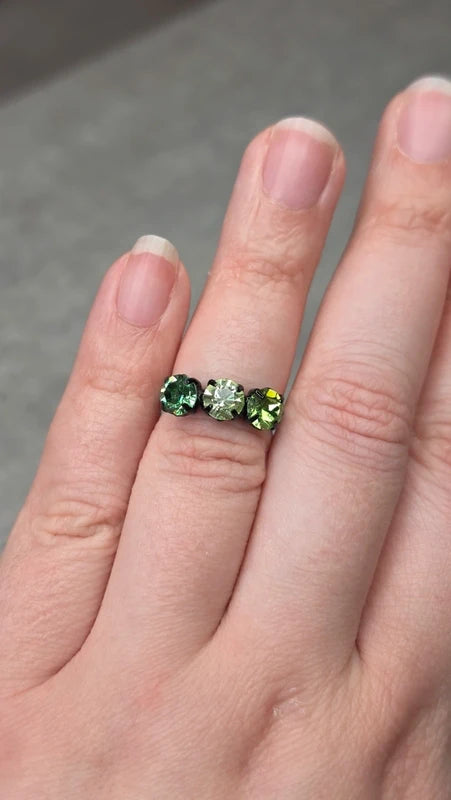 bague vintage noirec- trio pierre verte - strass brillant dégradé - ajustable - y2k